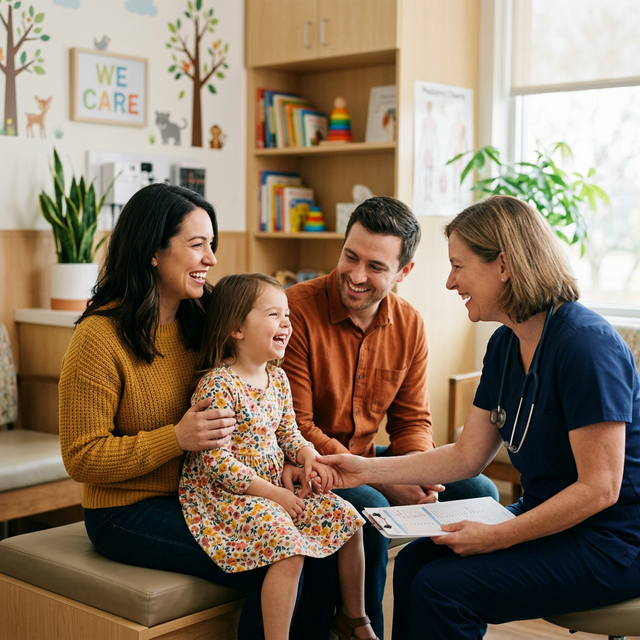 Caring family and medical professional